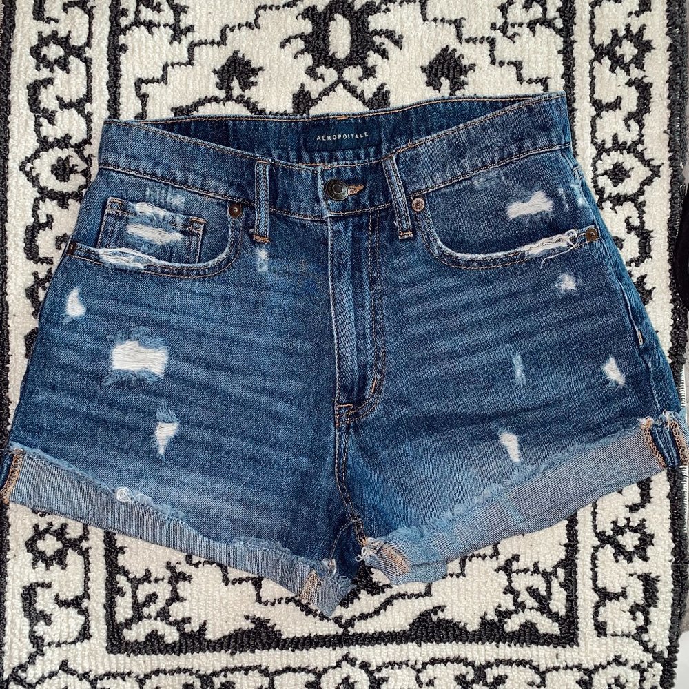 Aeropostale Denim High Rise Dark Wash Mom Shorts